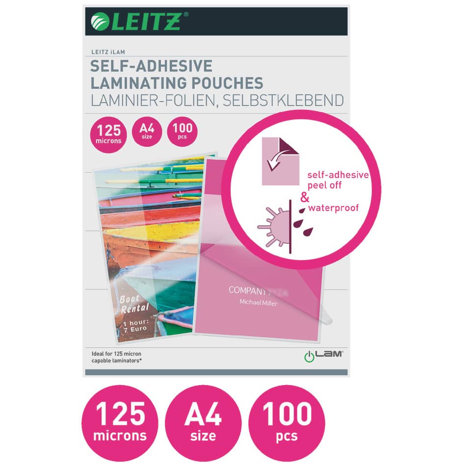 Laminierhülle, A4, 125 µm, selbstklebend, glänzend, 100 Stück LEITZ 16925 LEITZ 16925  100ST
