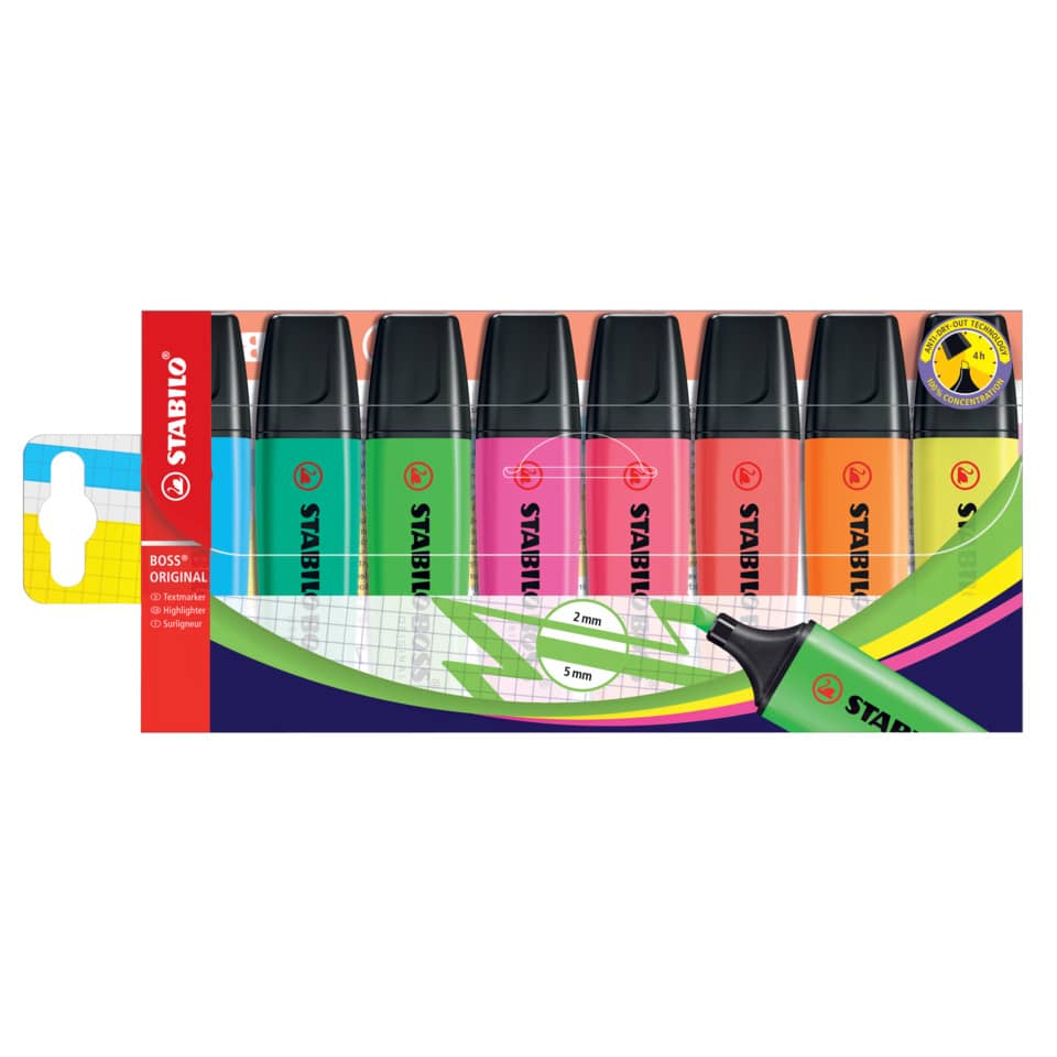 Textmarker BOSS® ORIGINAL, 2-5mm, 8 Stück, sortiert STABILO 70/8