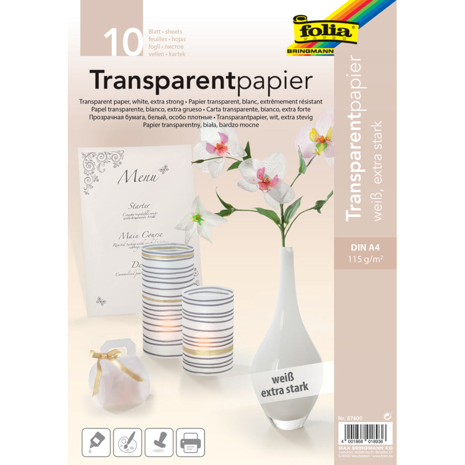 Transparentpapier, A4, 115 g/m², 10 Blatt, weiß FOLIA 87400 FOLIA 87400  115g