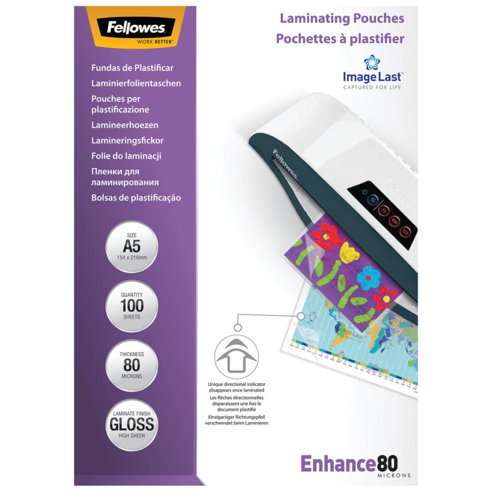 Laminierhülle Enhance, A5, 80 µm, glänzend, 100 Stück FELLOWES 5306002 FELLOWES 5306002 glänzend