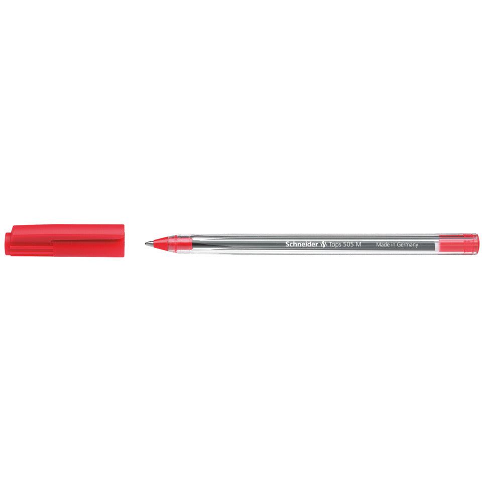 Kugelschreiber Tops 505, Kappenmodell, M, rot, Farbe des Schaftes: transparent SCHNEIDER SN150602 SCHNEIDER SN150602 Einweg