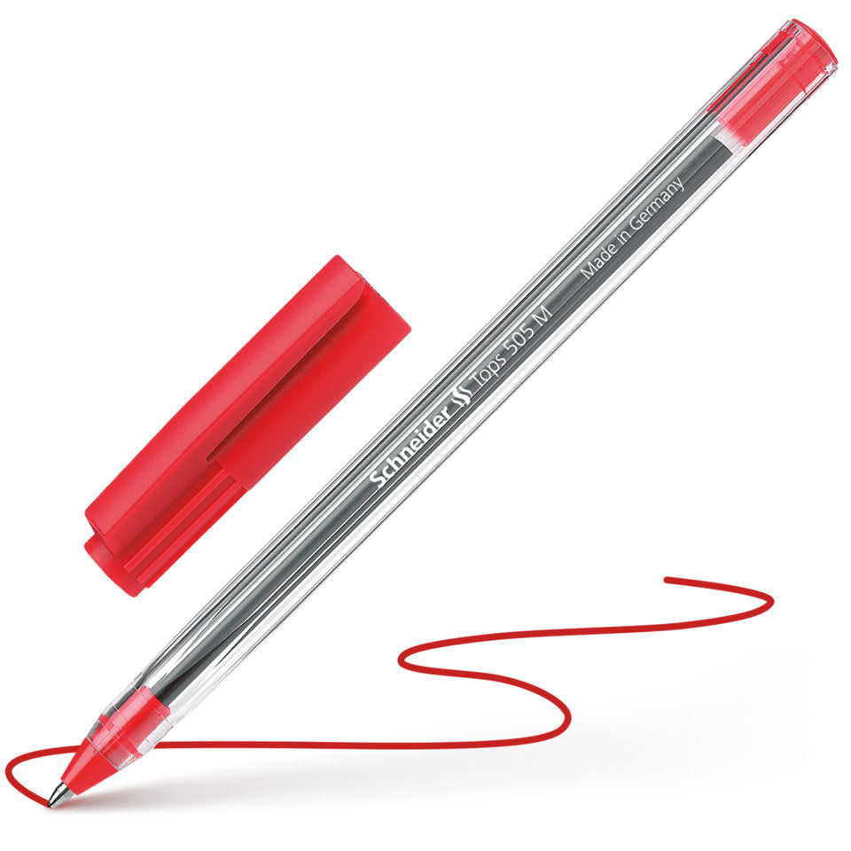 Kugelschreiber Tops 505, Kappenmodell, M, rot, Farbe des Schaftes: transparent SCHNEIDER SN150602 SCHNEIDER SN150602 Einweg
