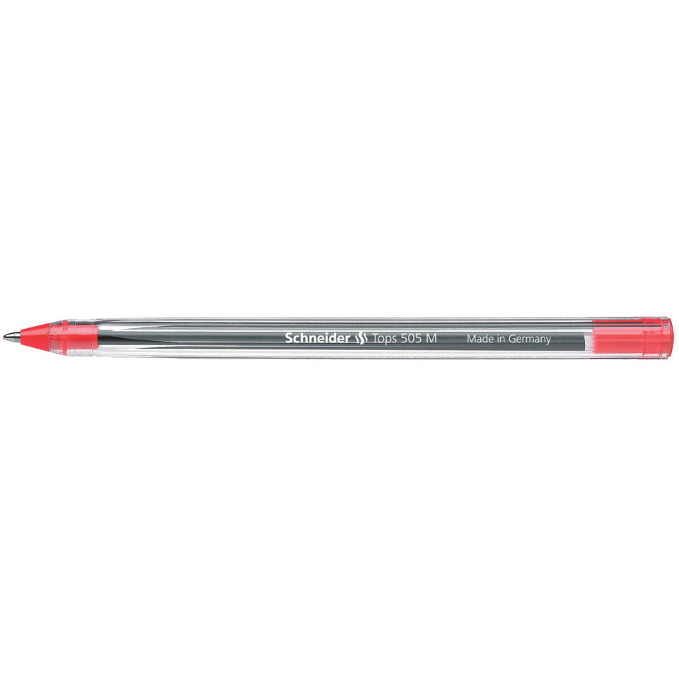 Kugelschreiber Tops 505, Kappenmodell, M, rot, Farbe des Schaftes: transparent SCHNEIDER SN150602 SCHNEIDER SN150602 Einweg