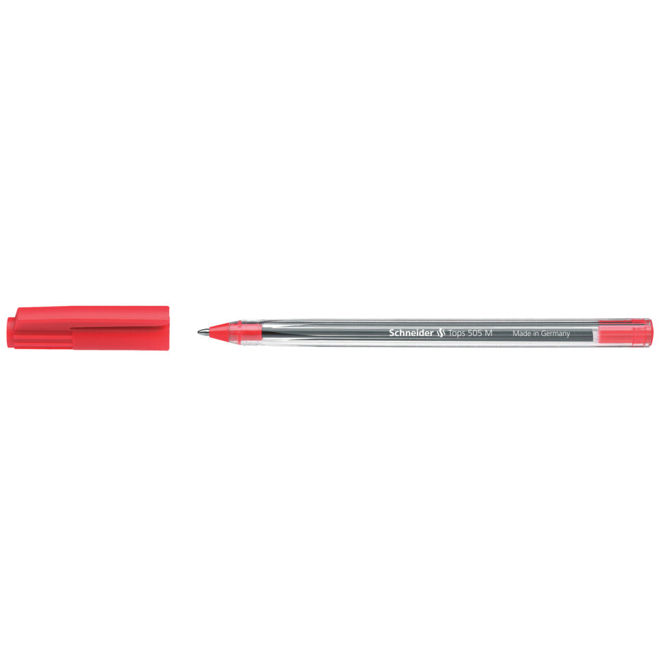 Kugelschreiber Tops 505, Kappenmodell, M, rot, Farbe des Schaftes: transparent SCHNEIDER SN150602 SCHNEIDER SN150602 Einweg