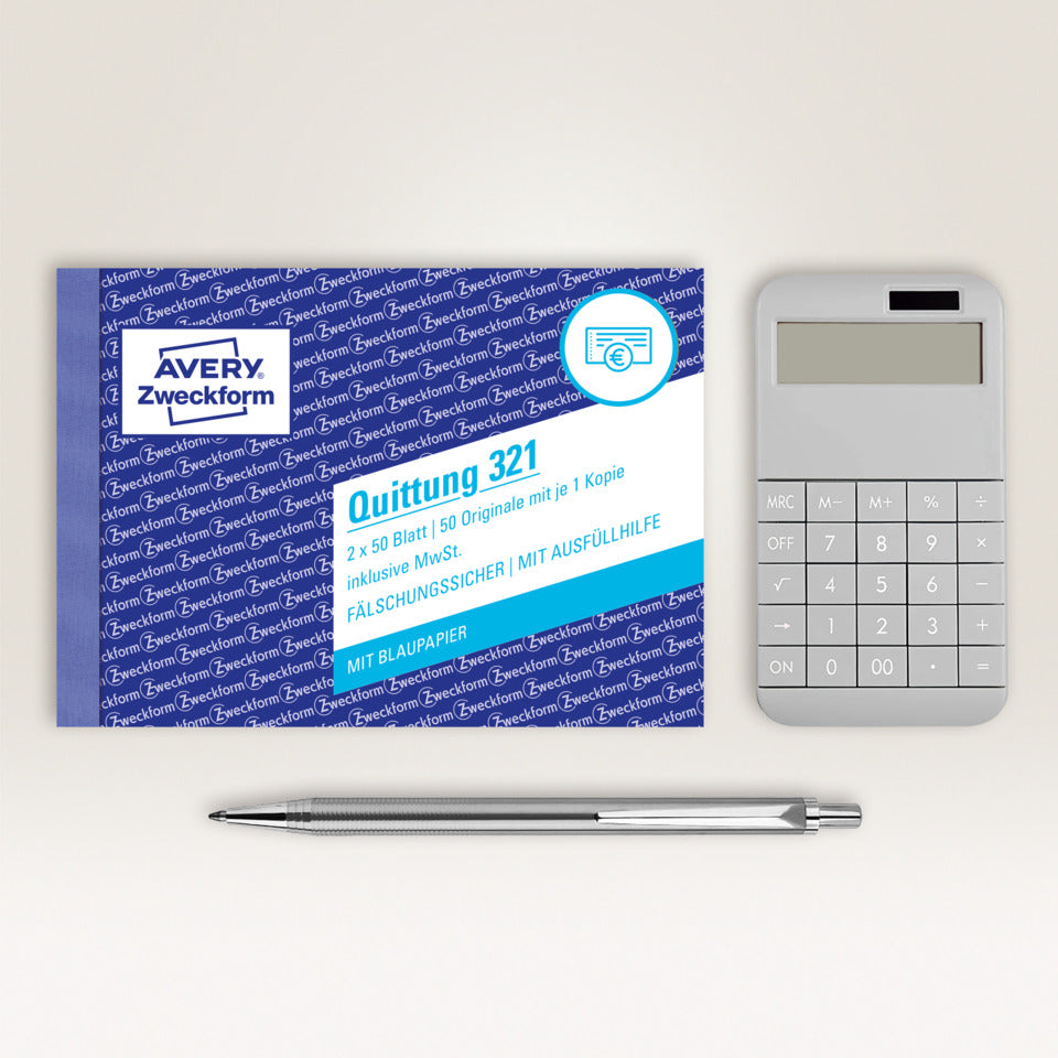 Quittung inkl. MwSt., A6 quer, Blaupapier, 2x50 Blatt AVERY ZWECKFORM 321 ZWECKFORM 321 o,Mwst,Nachw,
