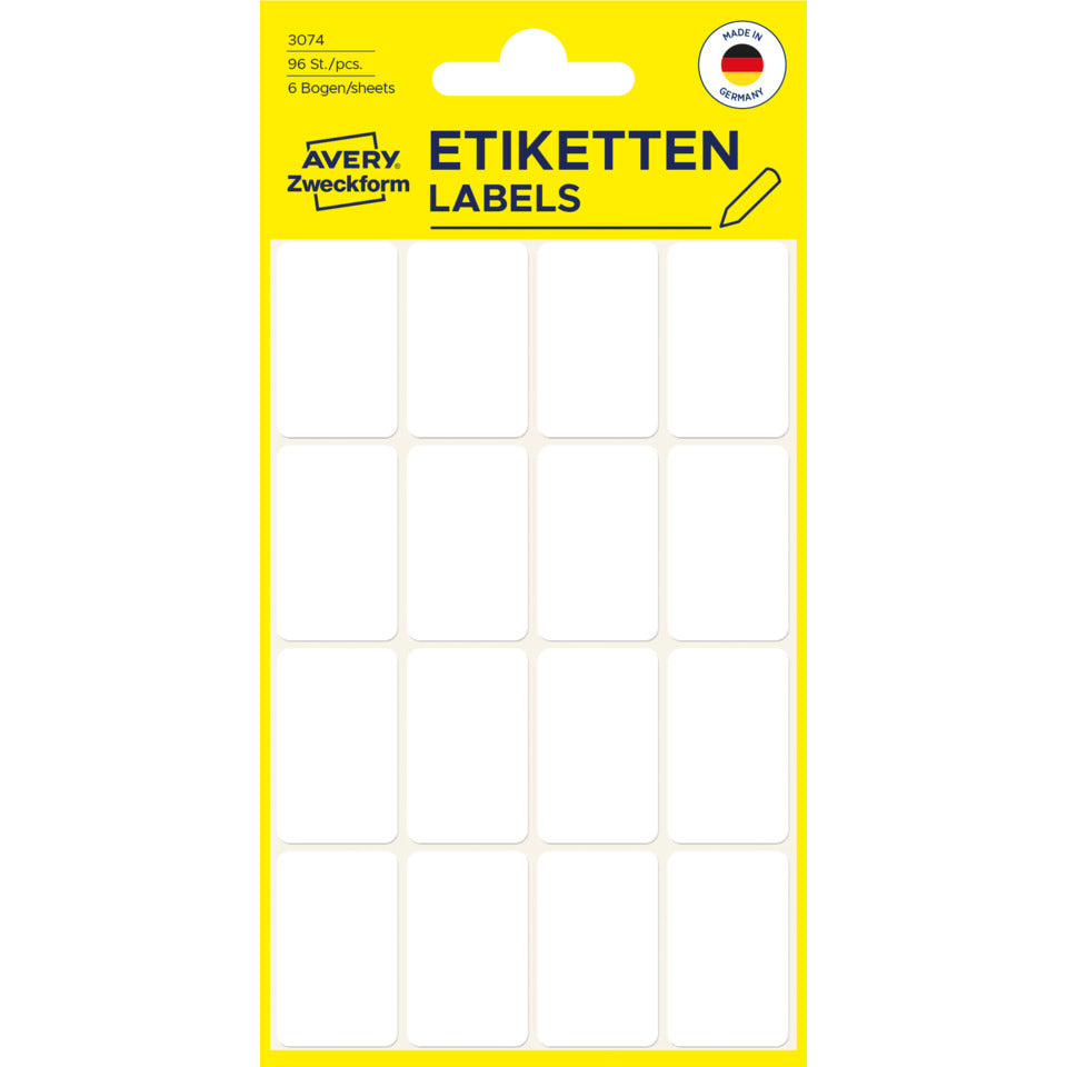 Vielzwecketiketten, 29x18mm, 96 Stück, weiß AVERY ZWECKFORM 3074