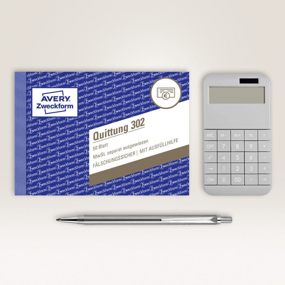 Quittung MwSt. separat ausgewiesen, A6 quer, 50 Blatt AVERY ZWECKFORM 302 ZWECKFORM 302 A6q/50Bl