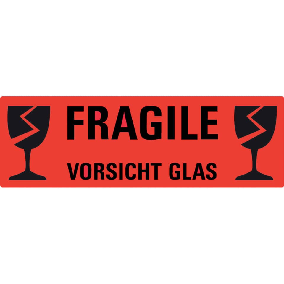 Warn-Etiketten Aufdruck ""Fragile - Vorsicht Glas"", 119x38mm, 10 Stück, leuchtrot AVERY ZWECKFORM 3050 ZWECKFORM 3050 10ST