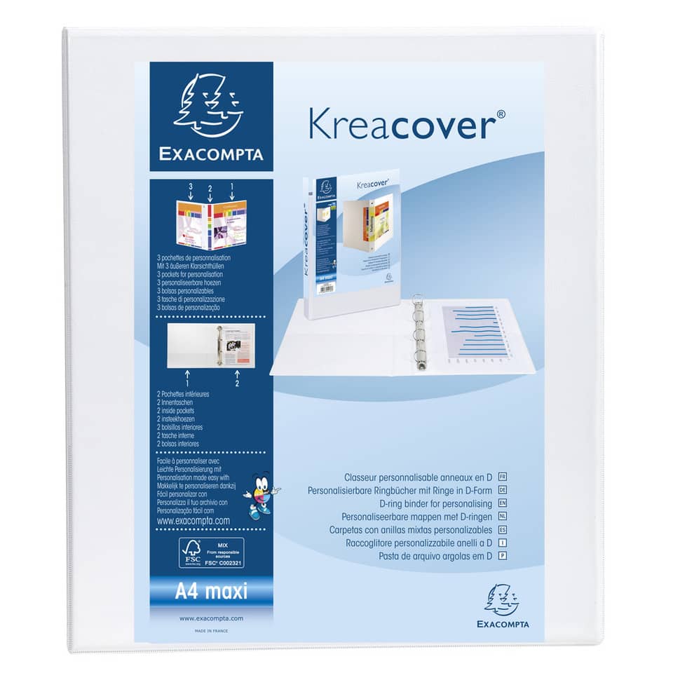Ringbuch PP, 2 Ringe 15mm, Rückenbreite 38mm, für DIN A4 Maxi, Kreacover, weiß EXACOMPTA 51820E