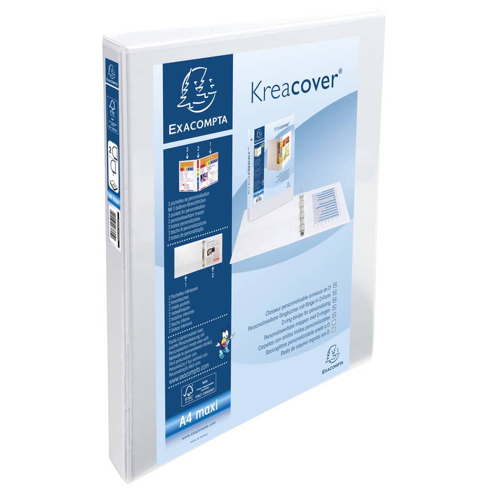 Ringbuch PP, 2 Ringe 15mm, Rückenbreite 38mm, für DIN A4 Maxi, Kreacover, weiß EXACOMPTA 51820E