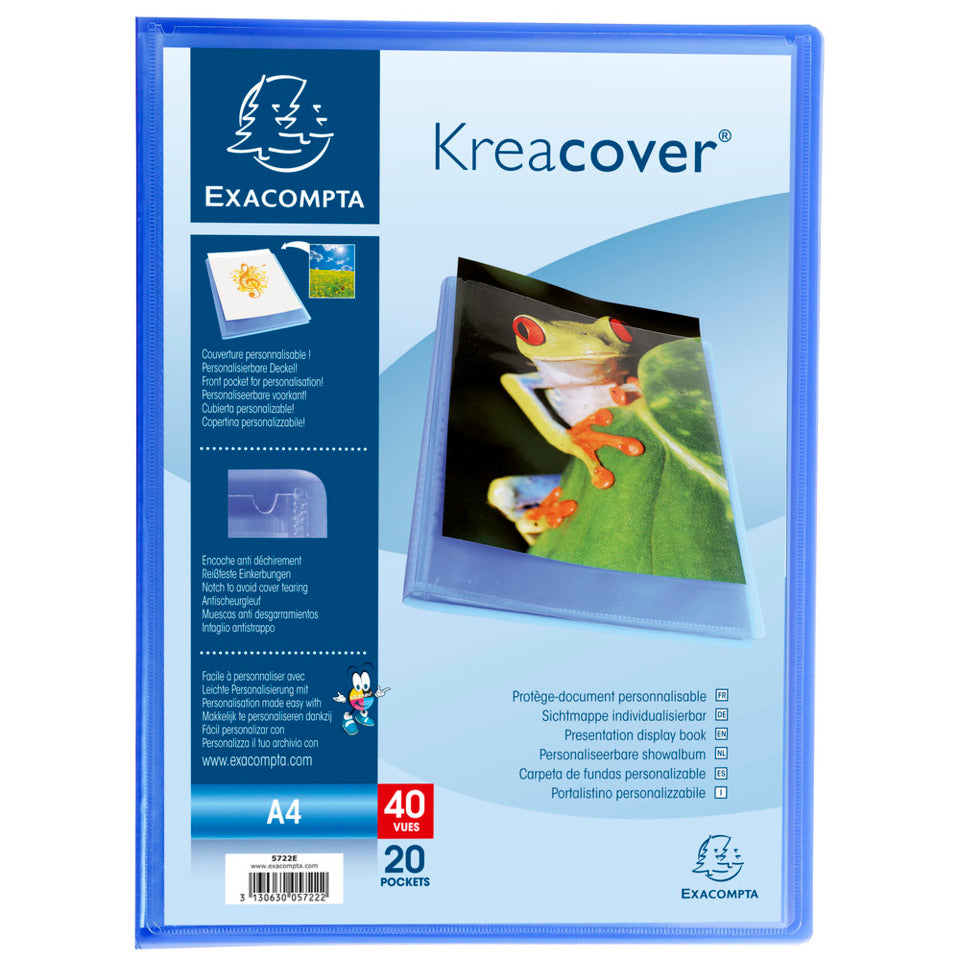 Sichtmappe aus PP 500µ mit 20 Hüllen Kreacover Chromaline, A4, blau EXACOMPTA 5722E