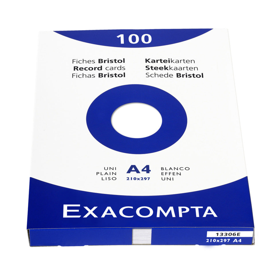 Karteikarten DIN A4, blanko, weiß, 100 Stück EXACOMPTA 13306E EXACOMPTA 13306E PG=100St.