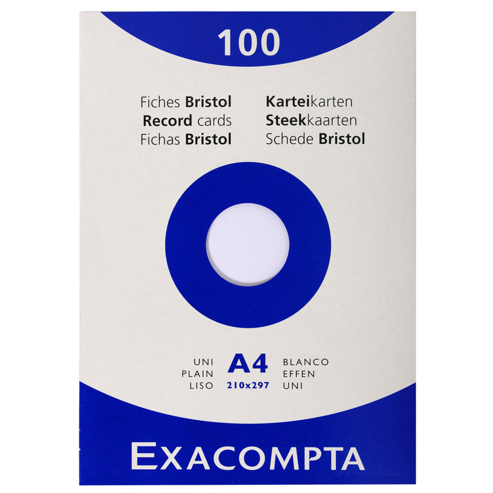 Karteikarten DIN A4, blanko, weiß, 100 Stück EXACOMPTA 13306E EXACOMPTA 13306E PG=100St.