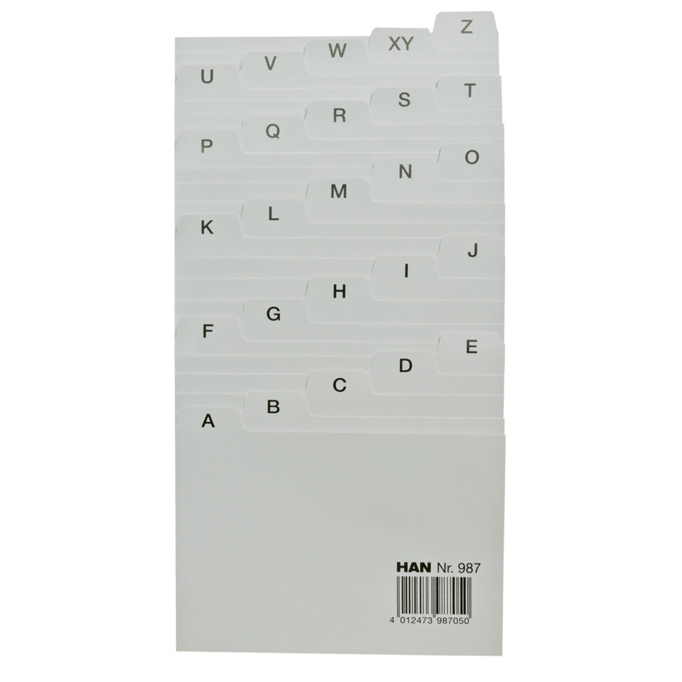Leitregister A-Z, DIN A7 quer, 25-teilig für Karteiboxen, -kästen und -tröge, grau HAN 987D HAN 987 25tlg