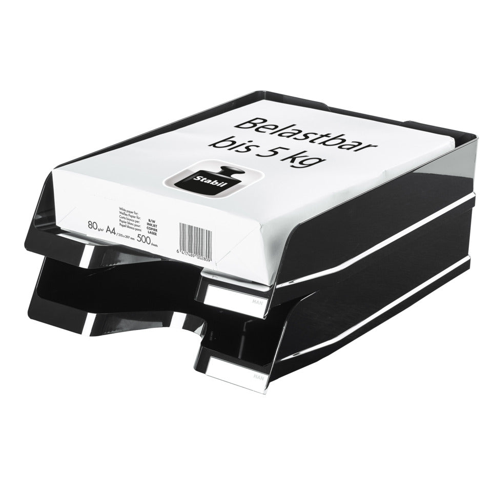 Briefablage VIVA, DIN A4/C4, stapelbar, mit Clip, hochglänzend, schwarz HAN 10275-13D