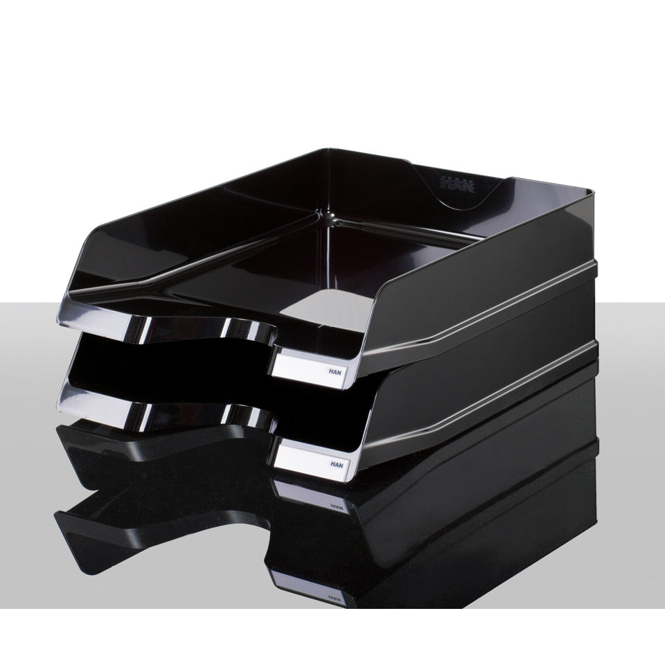 Briefablage VIVA, DIN A4/C4, stapelbar, mit Clip, hochglänzend, schwarz HAN 10275-13D