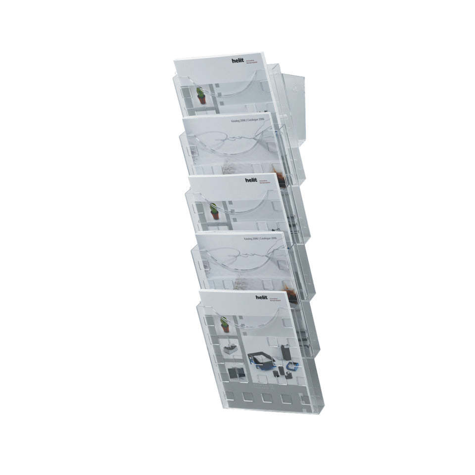 Prospekthalter Set, A4 hoch, 241 x 578 x 150 mm, glasklar, 5 Fach HELIT H6103102 HELIT H6103102 5Fächer