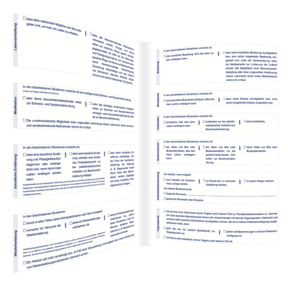 Patientenverfügung mit Betreuungsverfügung und Vorsorgevollmacht - 220 x 162 mm RNK 2895