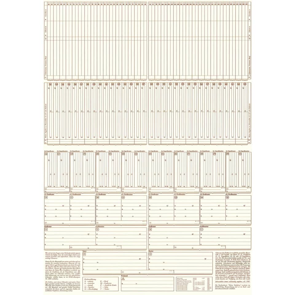 Ahnentafel 1-127 - 7 Generationen, A2 gefalzt auf A4, Urkundenpapier RNK 2801