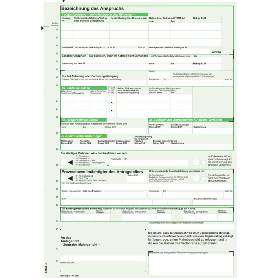 Antrag auf Erlass eines Mahnbescheids neutral, SD, 21 cm x 24", 2 Blatt RNK 705 RNK 705 SD