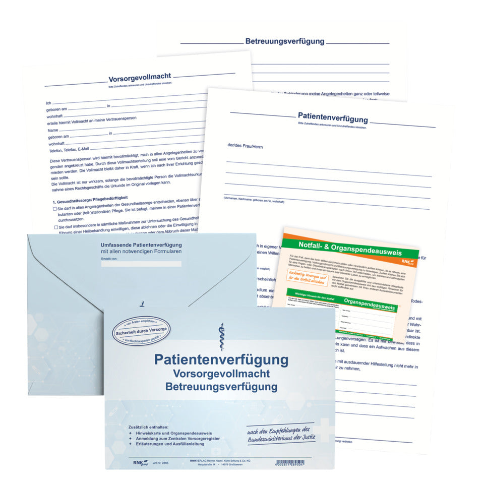 Patientenverfügung mit Betreuungsverfügung und Vorsorgevollmacht - 220 x 162 mm RNK 2895