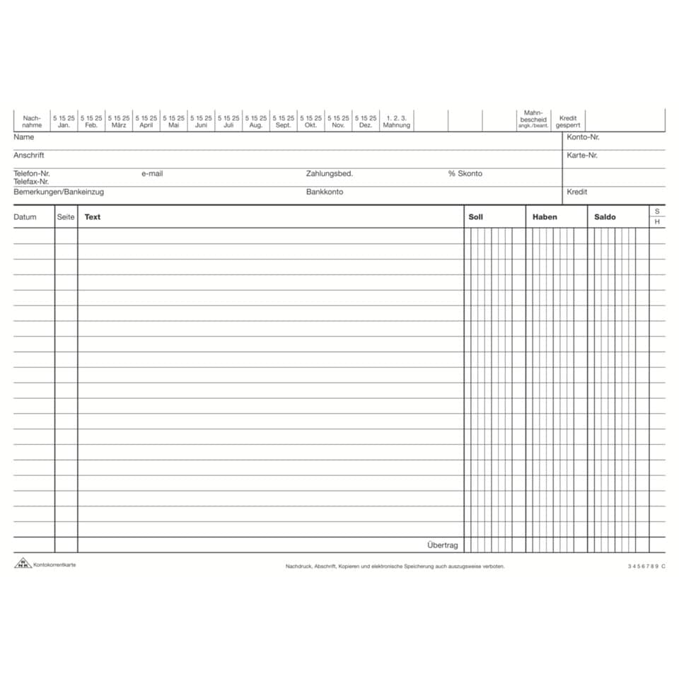 Karteikarte Kontokorrentkarte, A5 quer, liniert, 100 Stück, weiß RNK 115350 RNK 115350 100ST Kkta5