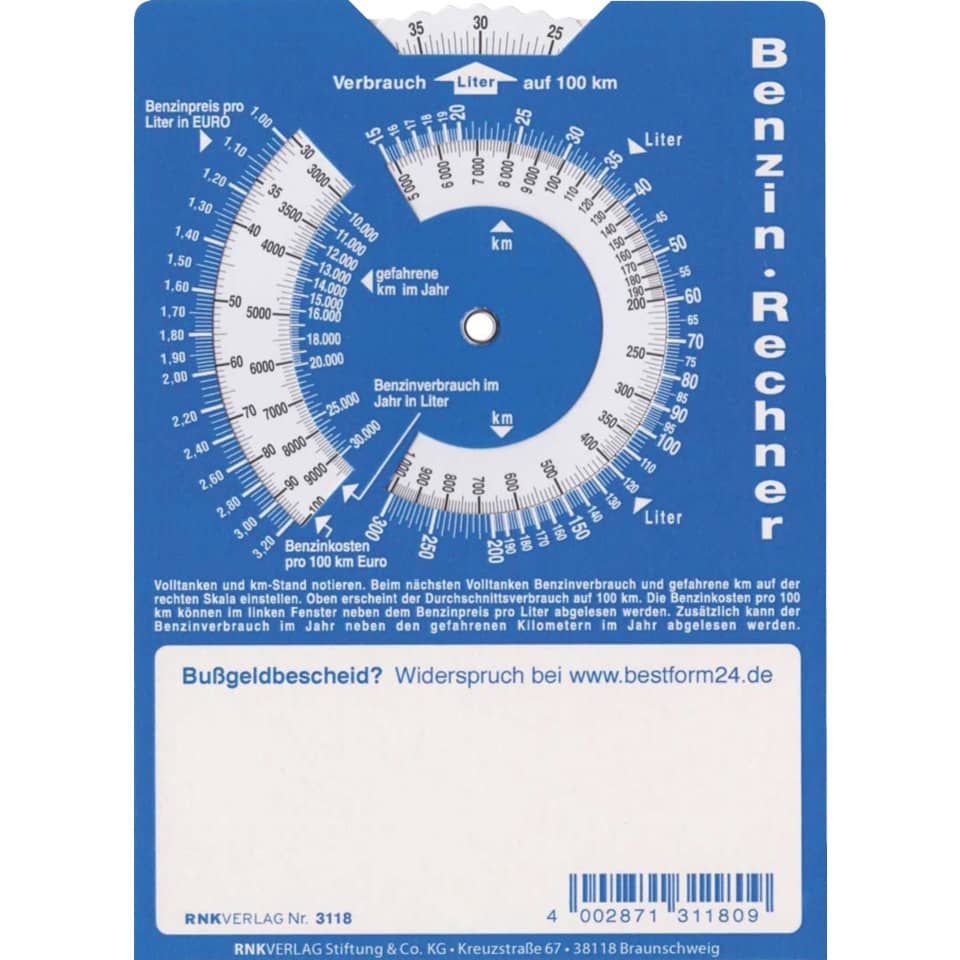 Parkscheibe, 11 x 15cm, Karton RNK 3118 RNK 3118 Rücks,Benzin Rechner