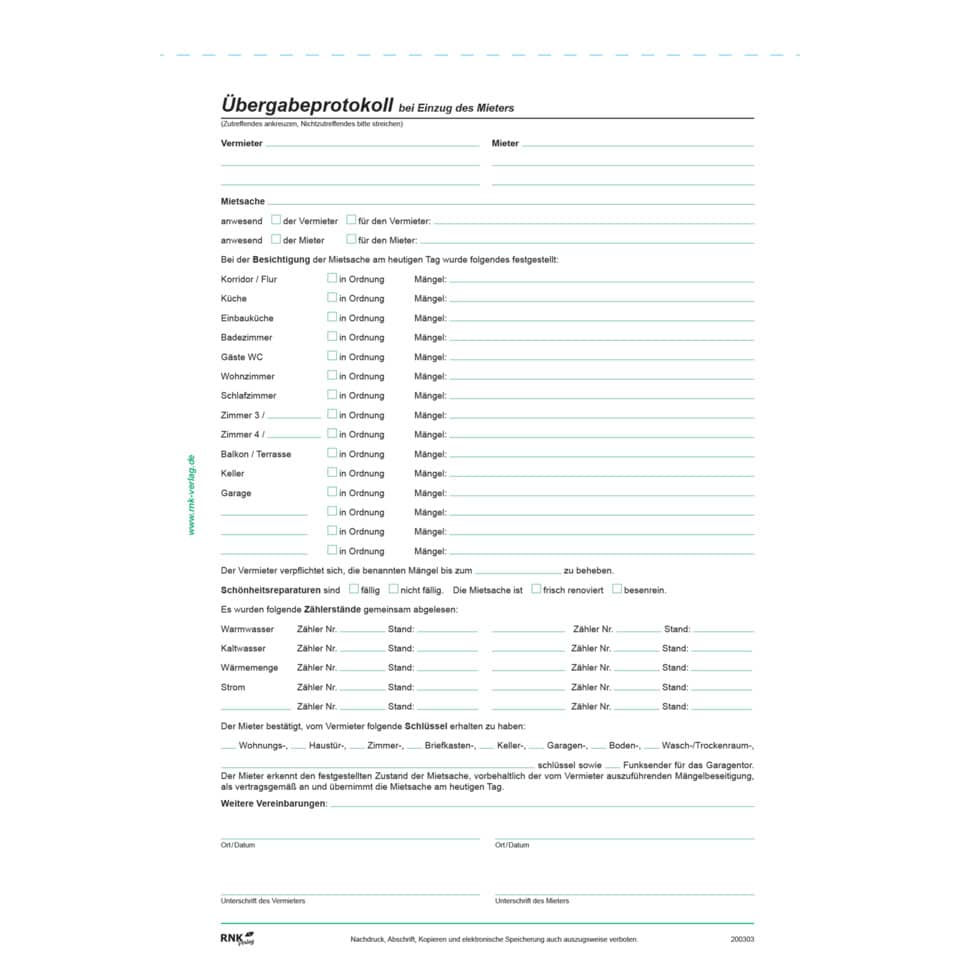 Mietvertrag Universal DIN A4 SD mit Übergabeprotokoll 4x2 Blatt RNK 524 RNK 524 SD Universal