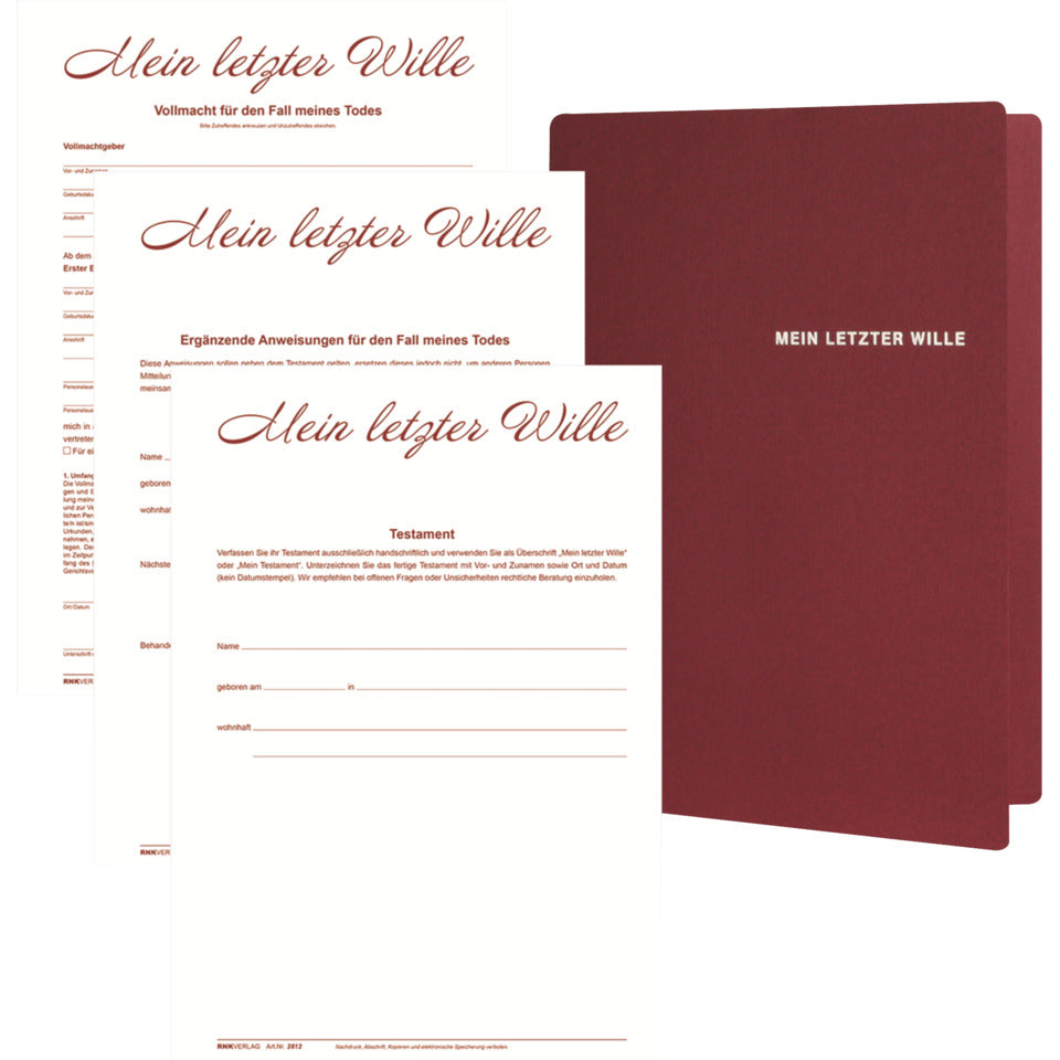Testamentmappe Mein letzter Wille, A4, weinrot RNK 2898