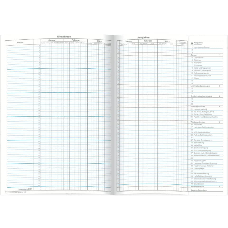 Hauskontobuch Reimers Hausbuch, 1 Jahr bis 60 Mieter, A4, 6 Blatt RNK 536 RNK 536 60 Mieter 3 Monate je
