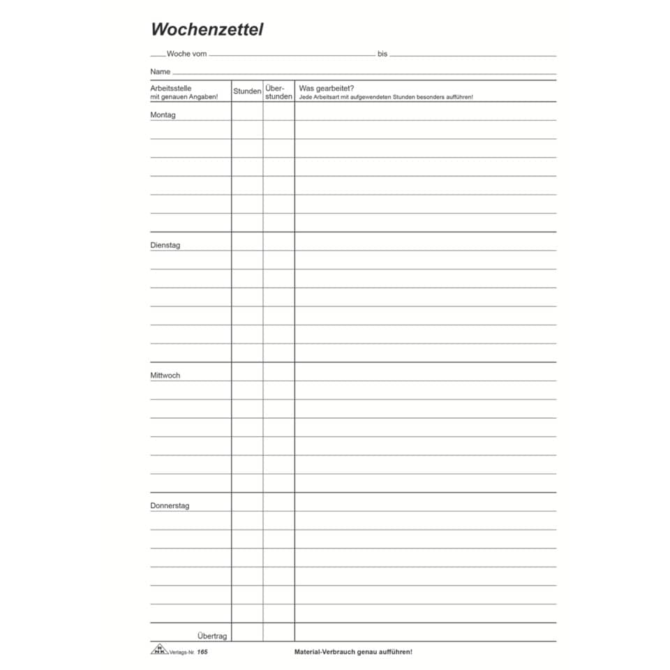 Wochenlohnblock, A4, 100 Blatt RNK 165 A4 100Bl     165