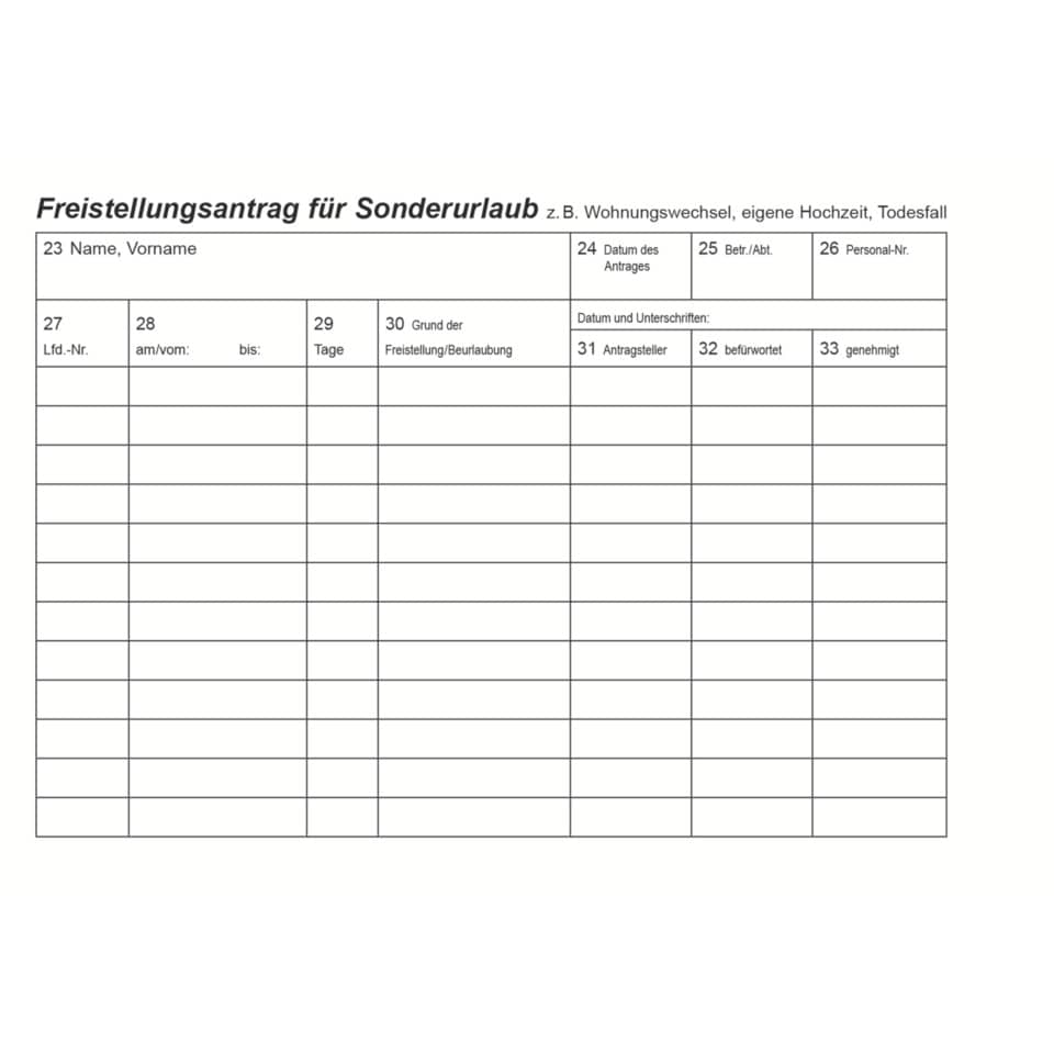 Urlaubs- und Freistellungsantrag, A6 quer, 50 Blatt RNK 2914