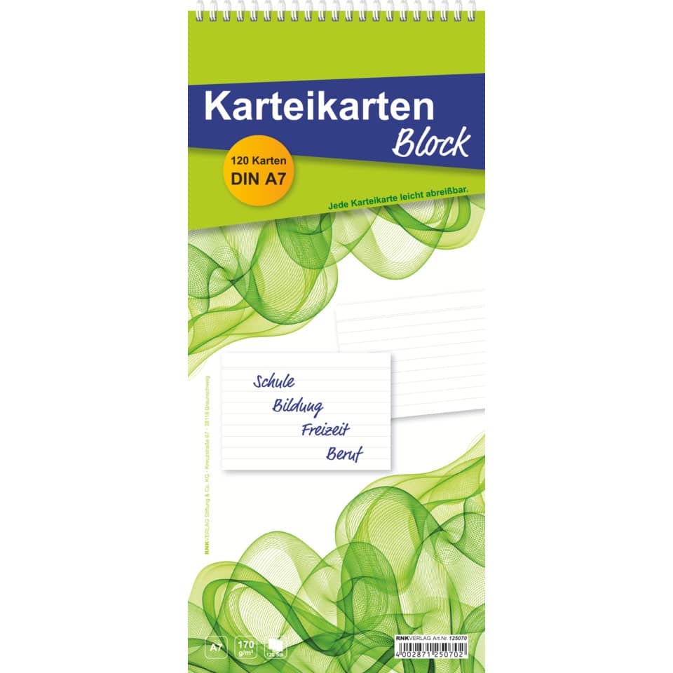 Karteikartenblock, A7, liniert, 120 Stück, weiß RNK 125070 RNK 125070  120St.
