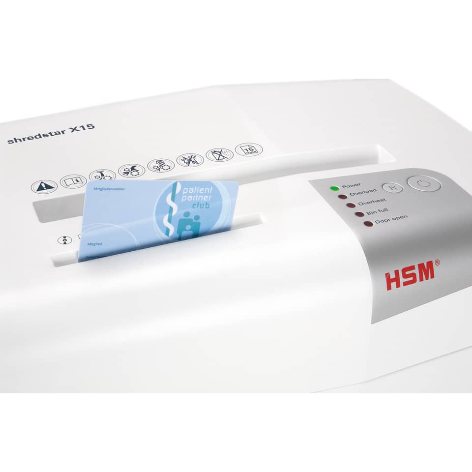 Aktenvernichter shredstar X15, Partikelschnitt 4x35mm, P4, 15 Blatt, weiß/silber HSM 1030121 HSM 1030121 4x37mm