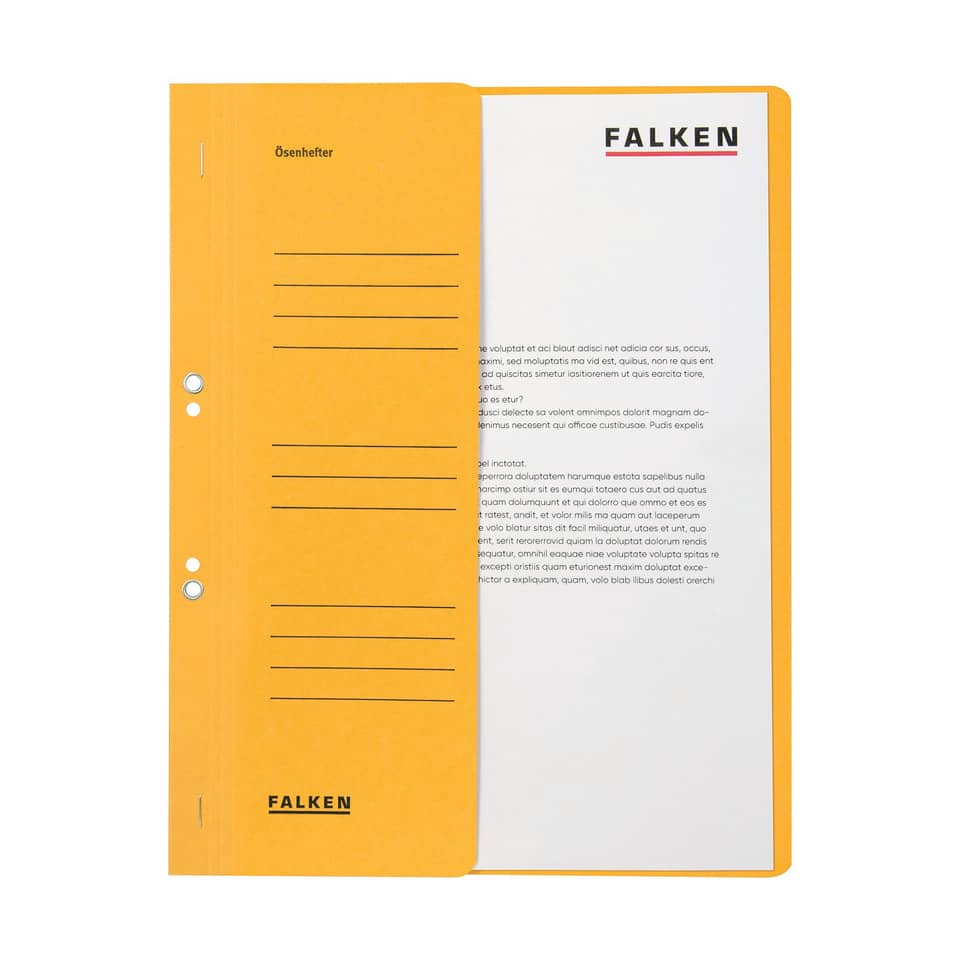 Ösenhefter, A4, 250 g/m², halber Deckel, kfm. Heftung, Manilakarton, gelb FALKEN 80003825