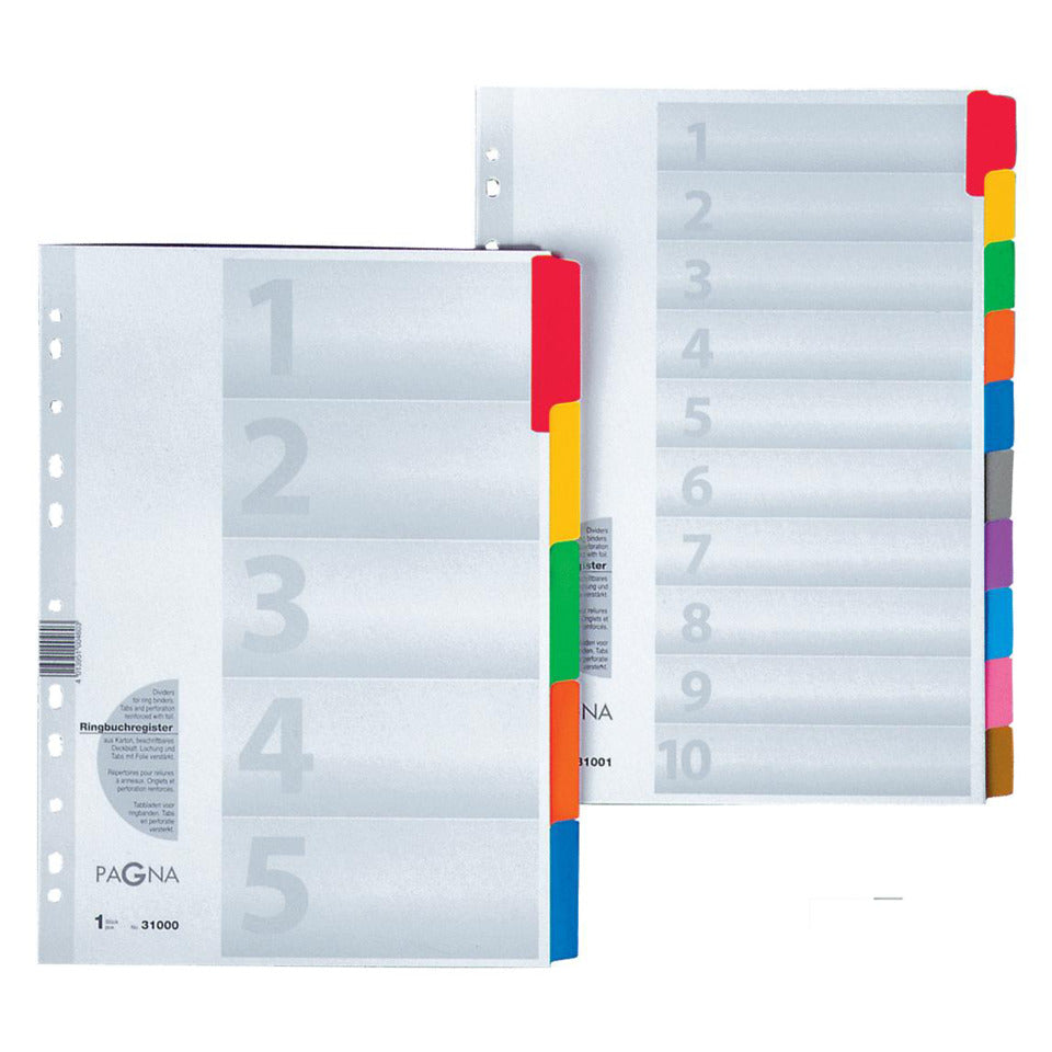 Kartonregister, DIN A4, 10-teilig, blanko, Karton, farbig, Universallochung PAGNA 31001-08