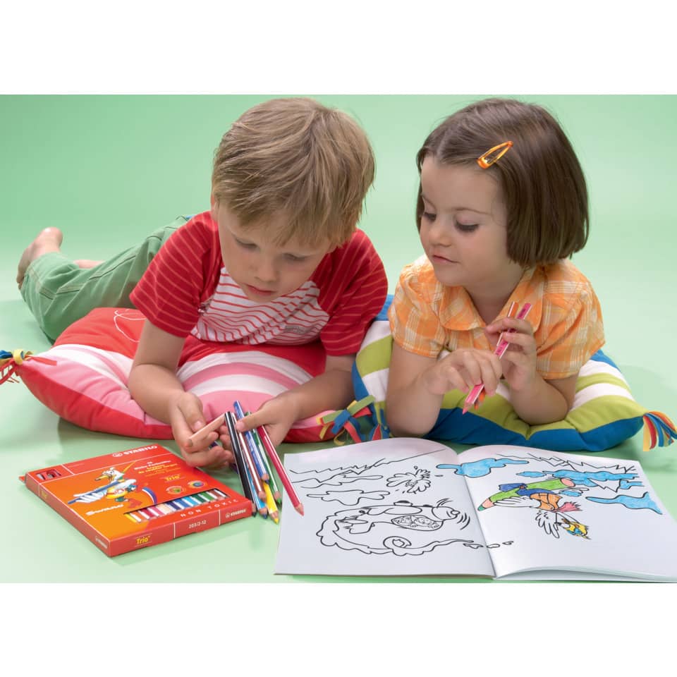 Farbstift Trio®, dick, Kartonetui mit 12 Stiften und 1 Spitzer STABILO 203/2-12 STABILO TRIO 203/2-12 mit Spitzer
