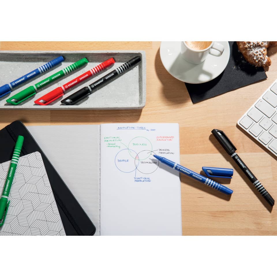 Fineliner SENSOR® fine Etui, 0,3 mm, Kunststoffetui mit 4 Stiften STABILO 189/4