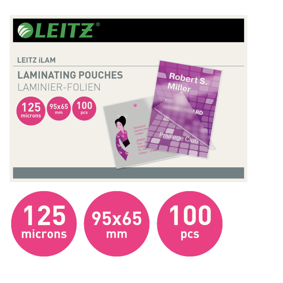 Laminierhülle, 65 x 95 mm, 125 µm, glänzend, 100 Stück LEITZ 33812 LEITZ 33812  100ST  Key Card