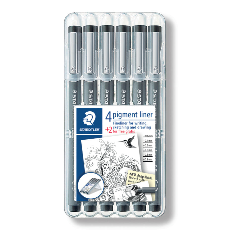 Pigmentlineretui 308, 6 Stück sortiert, schwarz STAEDTLER 308 SB6P