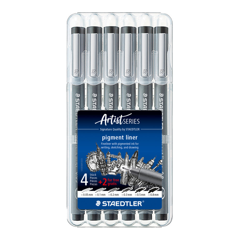 Pigmentlineretui 308, 6 Stück sortiert, schwarz STAEDTLER 308 SB6P