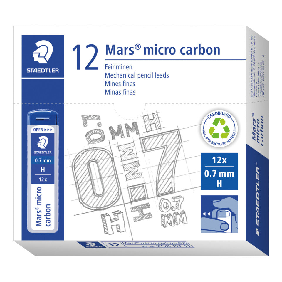 Feinmine Mars® micro carbon 250 H, 0,7 mm, schwarz, 12 Stück STAEDTLER 250 07-H STAEDTLER 250 07-H  12St