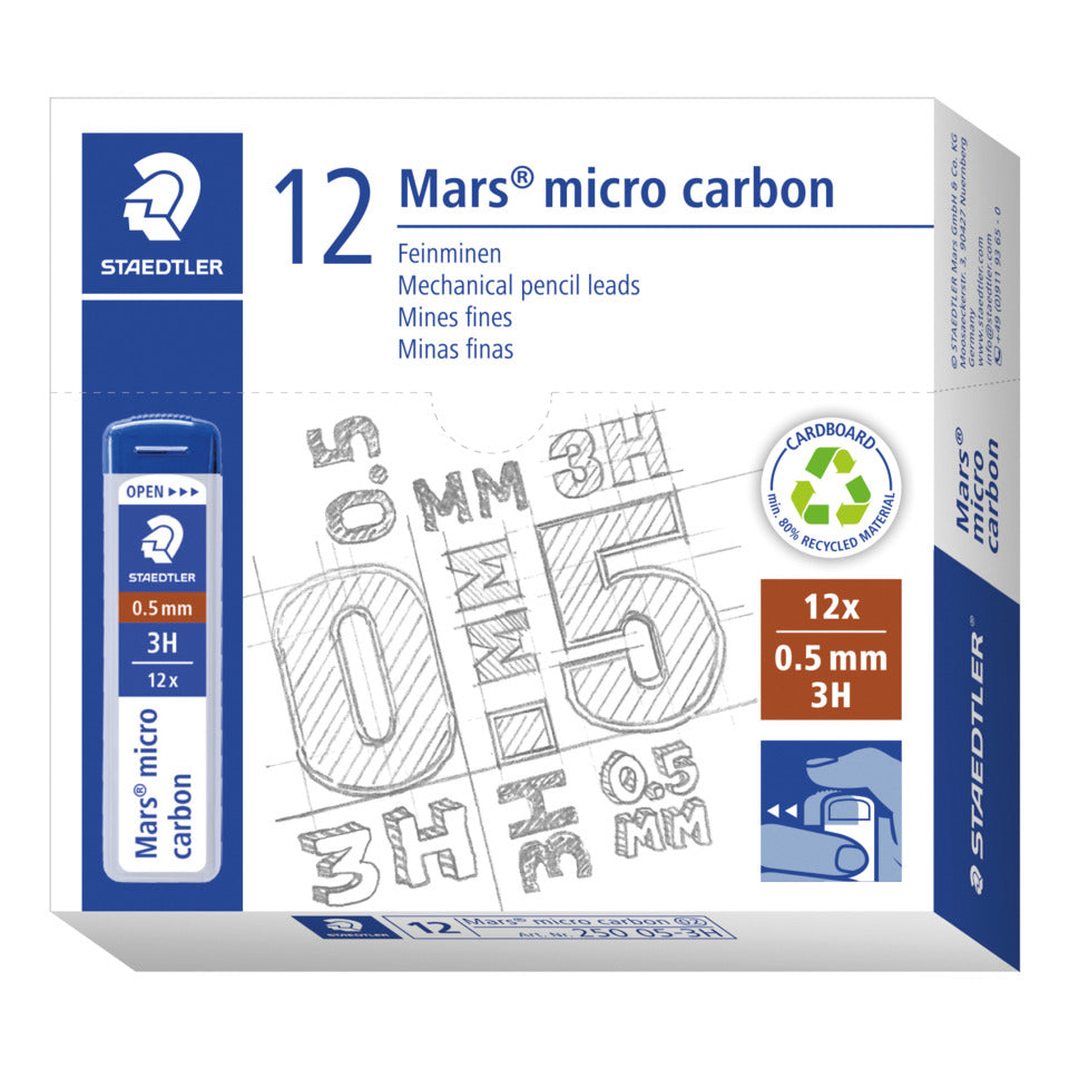 Feinmine Mars® micro carbon 250 3H, 0,5 mm, schwarz, 12 Stück STAEDTLER 250 05-3H STAEDTLER 250 05-3H 12St