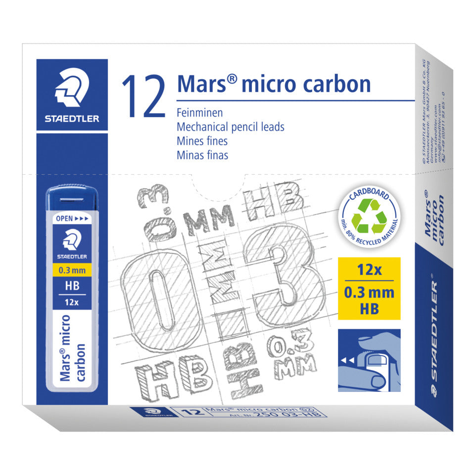 Feinmine Mars® micro carbon 250 HB, 0,3 mm, schwarz, 12 Stück STAEDTLER 250 03-HB STAEDTLER 25003-HB 12St