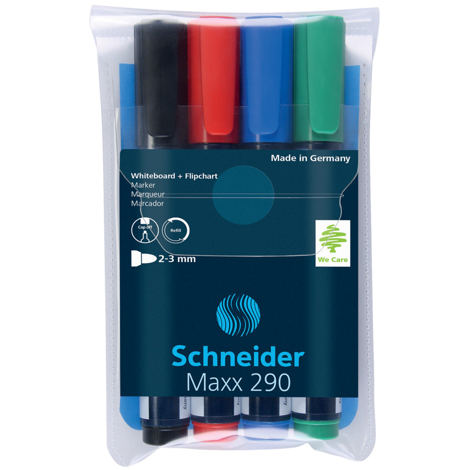 Boardmarker Maxx 290, nachfüllbar, 2-3 mm, sortiert, 4er Karton-Etui SCHNEIDER SN129094 SCHNEIDER SN129094 Rundspitze