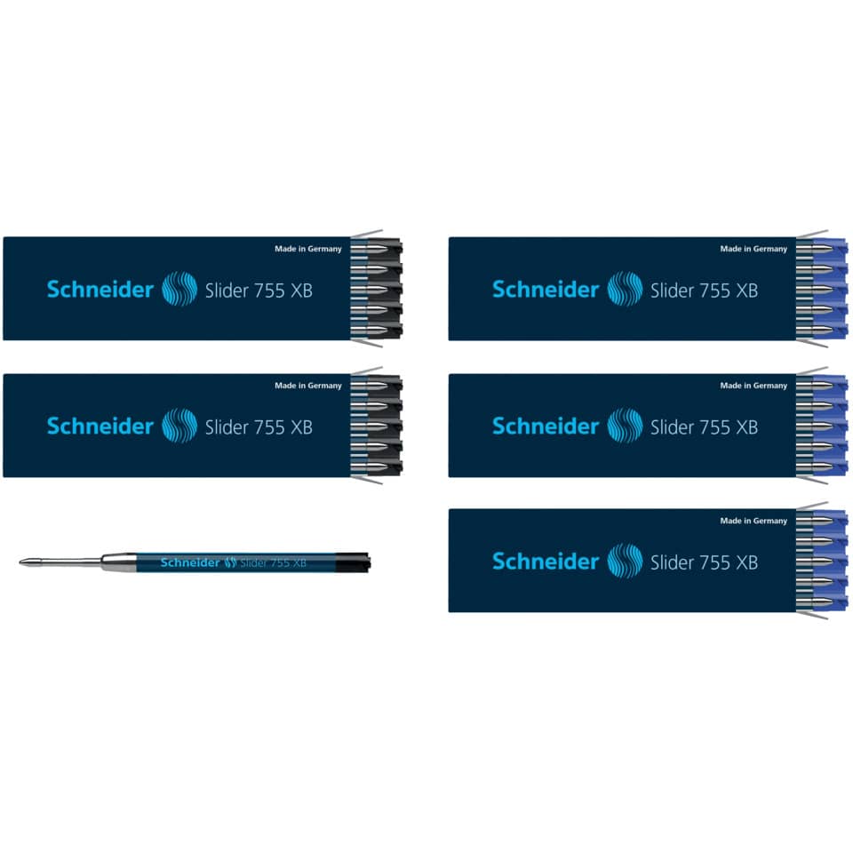 Kugelschreibermine Slider 755, dokumentenecht, XB, 20x schwarz, 30x blau SCHNEIDER 2779