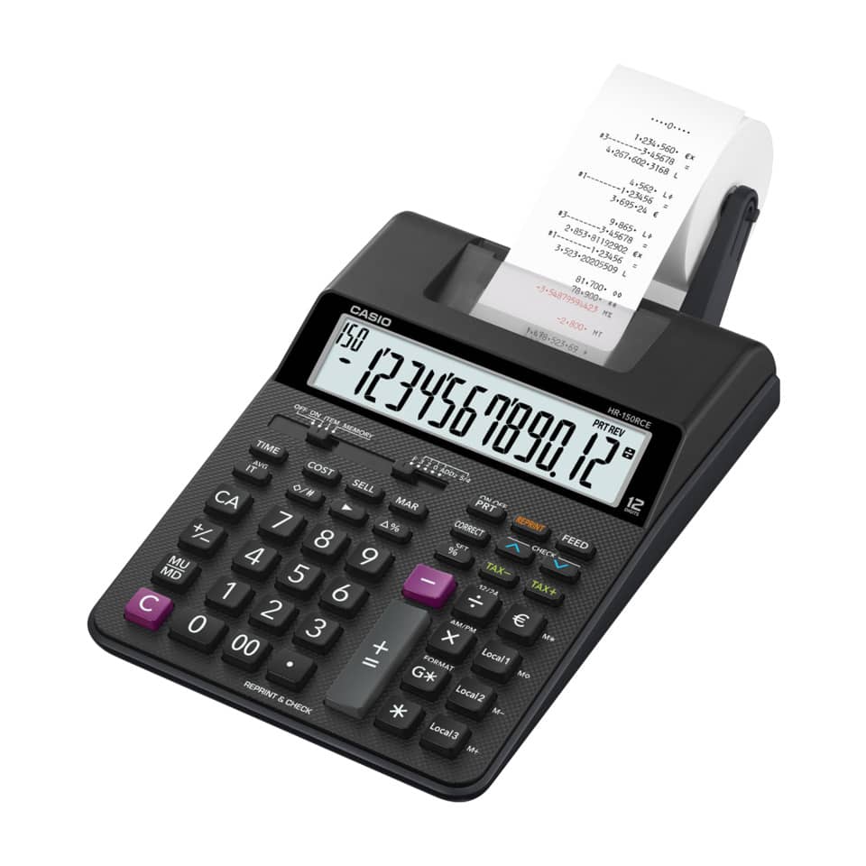 Tischrechner druckend, kompakt, Batterie-/Netzbetrieb , viele Funktionen CASIO HR-150RCE CASIO HR-150RCE druckend
