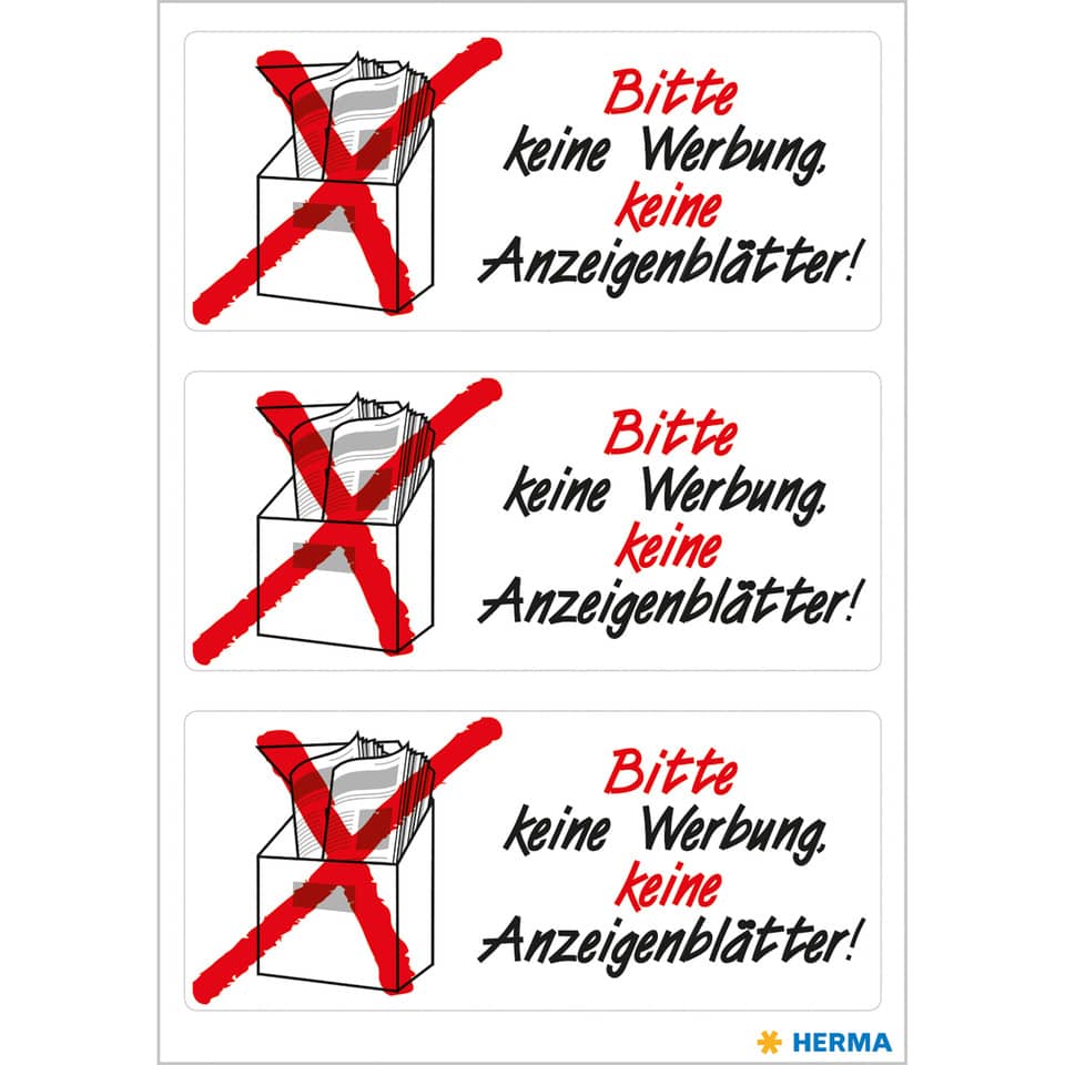 Hinweisetiketten "Bitte keine Werbung Anzeigenblätter", wetterfest, 3 Stück HERMA 5742 HERMA 5742  leuchtrot 3 Stück