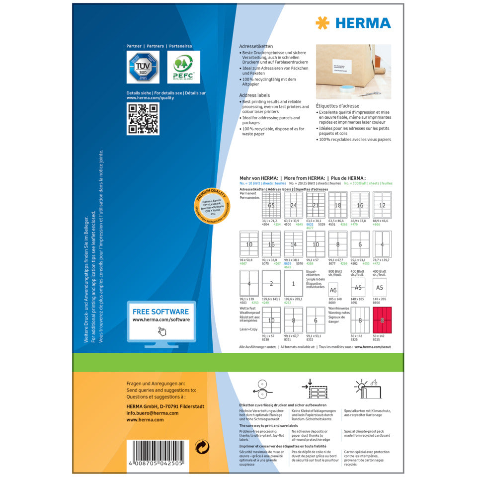 Adressetiketten Premium permanent, 99,1x139mm, 400 Stück, weiß HERMA 4250 HERMA 4250 Besorgung  99,1lmm