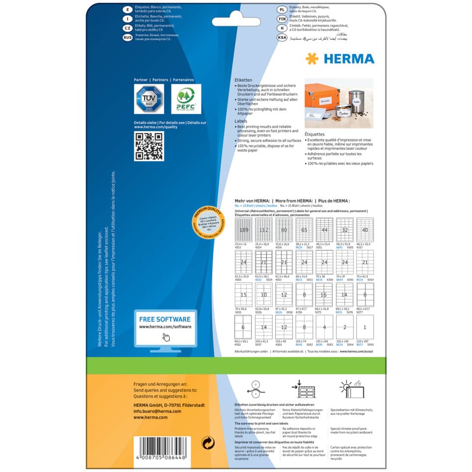Etiketten Premium permanent, 70x37mm, 240 Stück, weiß HERMA 8644 HERMA 8644  240 St. permanent haftend